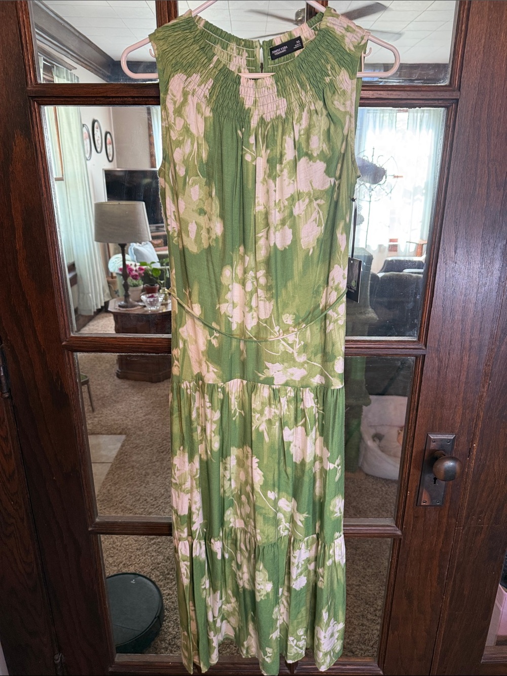 Simply Vera Vera Wang Green Floral Smocked Maxi Dress XS NWT WV51Y133RP1
